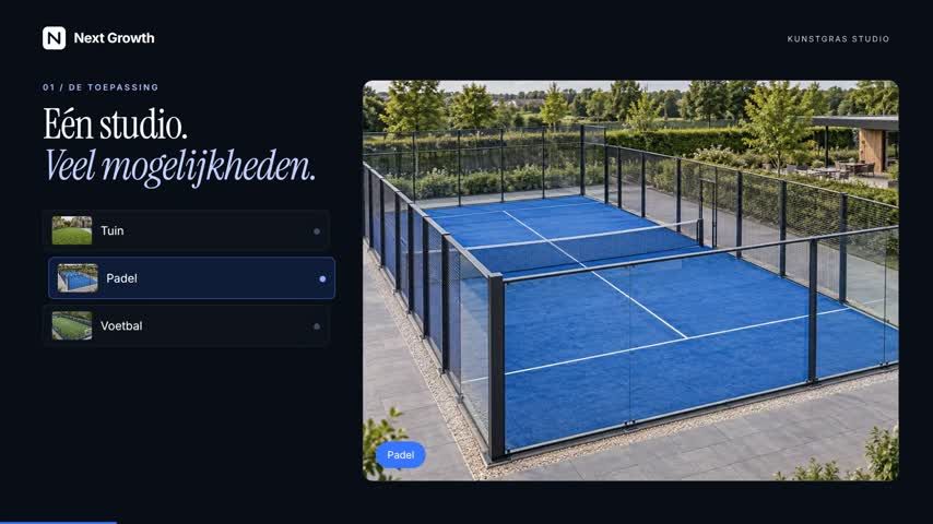 De kunstgras-configurator met een padelbaan als gekozen toepassing