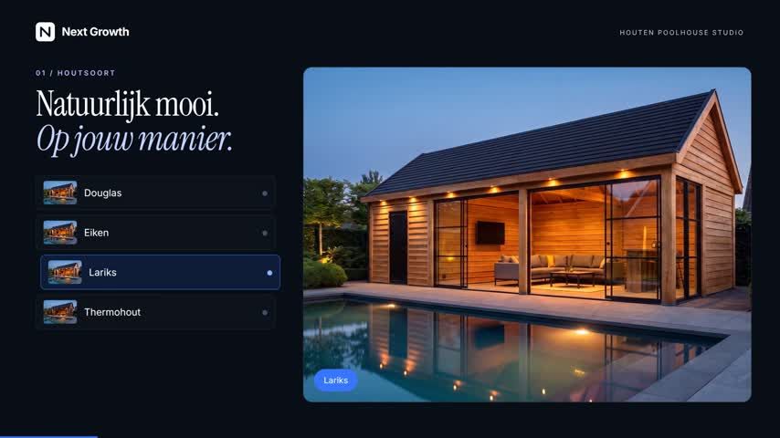 De poolhouse-configurator met een samengesteld houten poolhouse