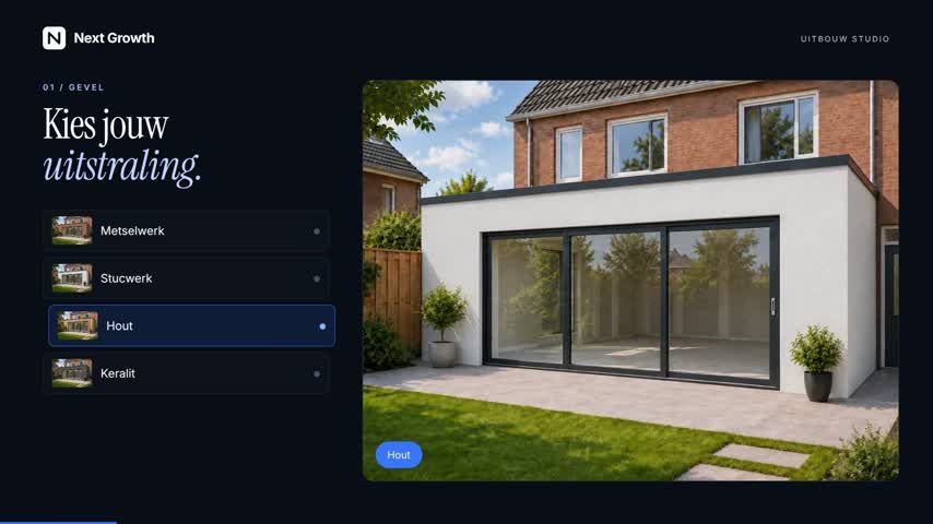 De uitbouw-configurator met een samengestelde aanbouw aan een woonhuis