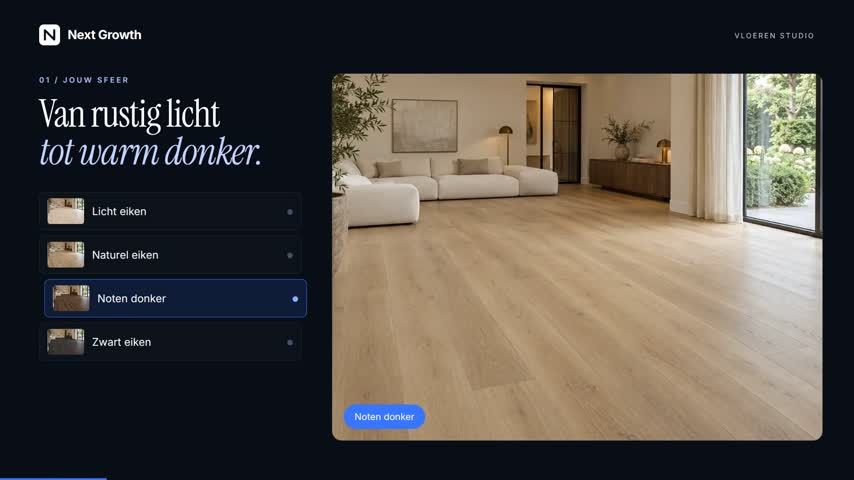 De PVC-configurator met een gekozen vloer in een woonkamer