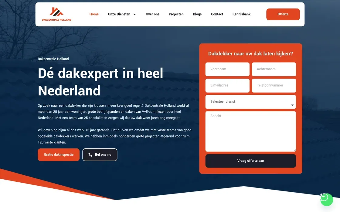 De website van Dakcentrale Holland op een laptop