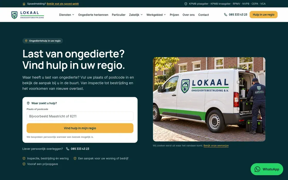 De website van Lokaal Ongediertebestrijding op een laptop