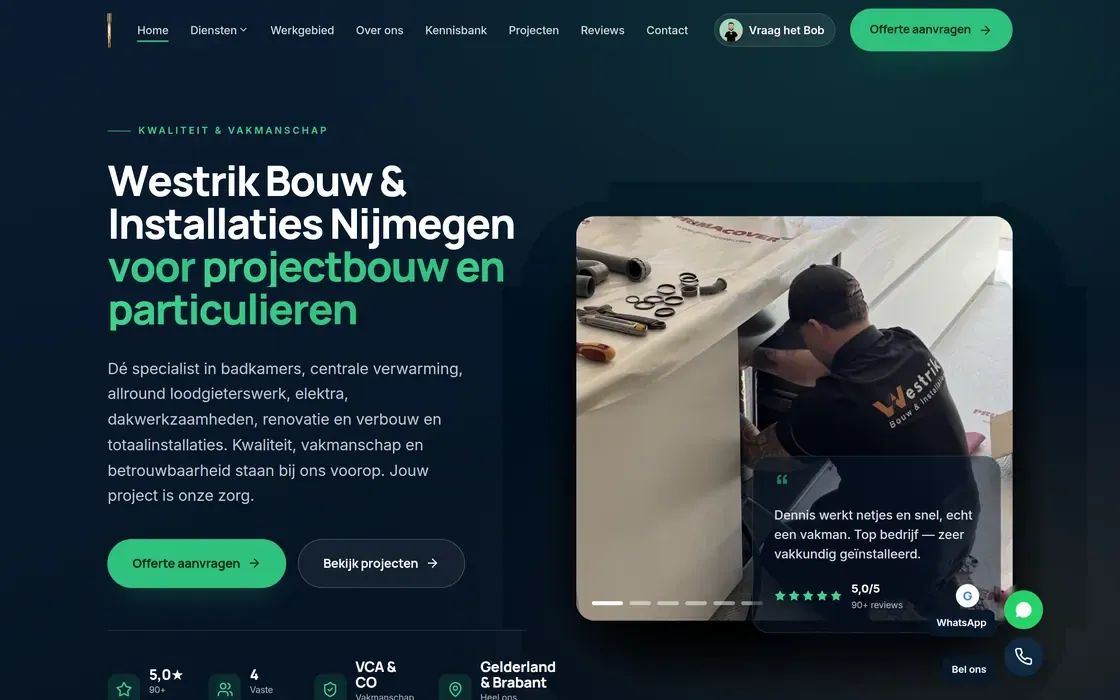 De website van Westrik Bouw en Installaties op een laptop