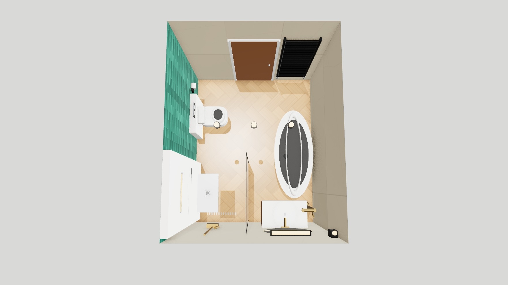 3D-ontwerp van de badkamer, van bovenaf